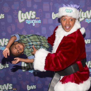 Celebrity dad, expectant father and actor, Donald Faison meets little Blake, age 2, at the #LuvsLeakFreeHoliday event at the Children's Museum of Manhattan in New York